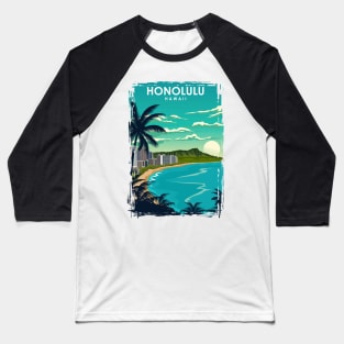 Honolulu Hawaii Vintage Minimal City Travel Poster Baseball T-Shirt